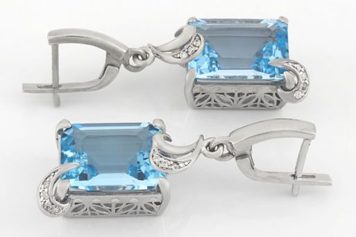 Серебряные серьги с топазом и фианитами 59512 купить в магазине Самоцветы мира