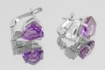Серьги из серебра с аметистом и фианитами треугольник 10х10х10 мм ангелина 59764