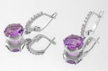 Серьги из серебра с аметистом и фианитами круг дания 11 мм 59771