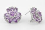 Серьги из серебра с аметистом и фианитами 9 овалов 4х6 мм круг 6 мм 60035