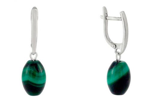 Серебряные серьги с малахитом рис 10х15 мм./Самоцветы мира/
