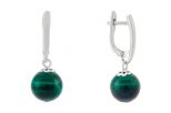 Серьги из серебра с малахитом шар 12 мм 60561