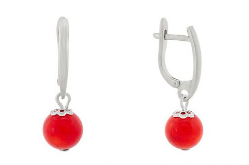 Серебряные серьги с кораллом 60593 купить в магазине Самоцветы мира