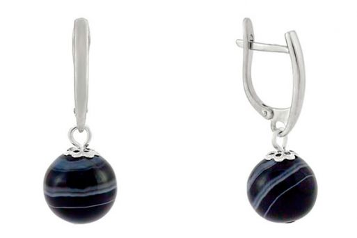 Серебряные серьги с агатом 63084 купить в магазине Самоцветы мира