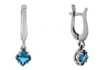 Серьги из серебра с топазом квадрат 6х6 мм 60625
