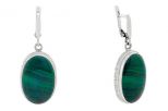 Серьги из серебра с малахитом овал 18х27 мм 60686