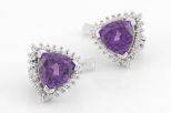 Серьги из серебра с александритом и фианитами треугольник 9х9х9 мм 60890