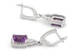 Серьги из серебра с александритом и фианитами прямоугольник 7х9 мм 60892