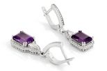 Серьги из серебра с александритом и фианитами прямоугольник 7х9 мм 60892