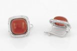 Серьги из серебра с сердоликом и фианитами квадрат 10х10 мм 61001