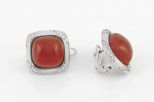 Серьги из серебра с сердоликом и фианитами квадрат 10х10 мм 61001
