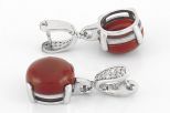 Серьги из серебра с сердоликом и фианитами круг 15 мм 61006