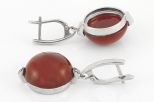 Серьги из серебра с сердоликом и фианитами круг 19 мм 61007