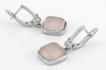 Серьги из серебра с розовым кварцем и фианитами квадрат 11х11 мм 61019