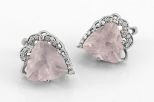 Серьги из серебра с розовым кварцем с фианитами треугольник 12х12х12 мм 61021