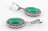 Серьги из серебра с малахитом овал 10х15 мм 61098