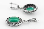 Серьги из серебра с малахитом овал 10х15 мм 61098