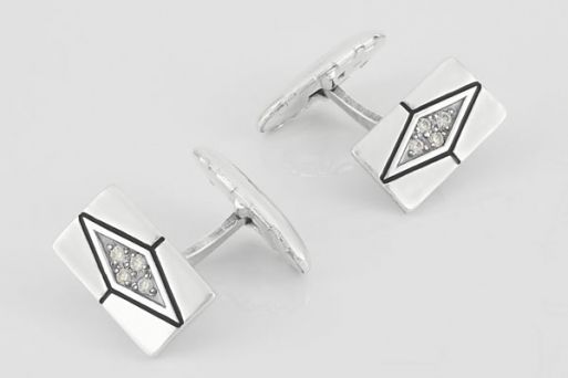 Серебряные запонки с фианитами 61157 купить в магазине Самоцветы мира