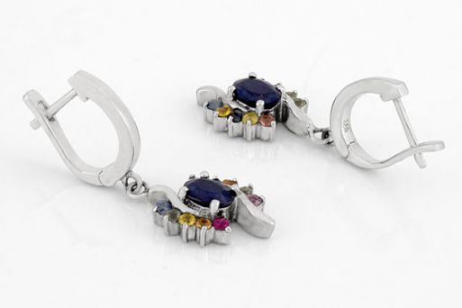 Серебряные серьги с сапфиром 61177 купить в магазине Самоцветы мира