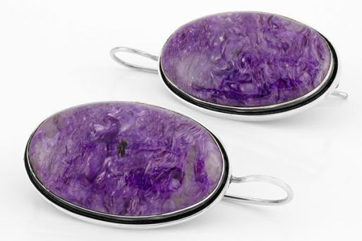 Серебряные серьги с чароитом 61362 купить в магазине Самоцветы мира