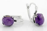 Серьги из серебра с чароитом паук овал 8х10 мм 61450