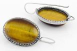 Серьги из мельхиора с тигровым глазом овал 18х25 мм 61482