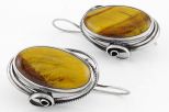 Серьги из мельхиора с тигровым глазом овал 12х27 мм 61483