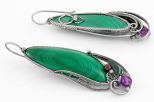 Серьги из мельхиора с малахитом парус 13х36 мм 61490