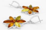 Серьги из мельхиора с янтарём звезда 7 камней 61535