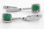 Серьги из серебра с изумрудом и фианитами овал 6х8 мм 61643