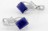 Серьги из серебра с сапфиром и фианитами прямоугольник 6х8 мм 61647