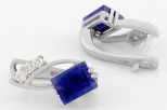 Серьги из серебра с сапфиром и фианитами прямоугольник 6х8 мм 61647