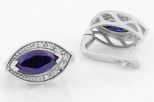 Серьги из серебра с сапфиром и фианитами маркиза 6х12 мм 61653