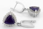 Серьги из серебра с сапфиром и фианитами треугольник 10х10х10 мм 61654