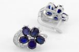 Серьги из серебра с сапфиром и фианитами 5 овалов 4х5 мм 61656
