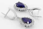 Серьги из серебра с сапфиром и фианитами капля 8х12 мм 61666