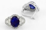Серьги из серебра с сапфиром и фианитами овал 7х9 мм 61671