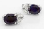 Серьги из серебра с сапфиром и фианитами овал 8х10 мм 61682