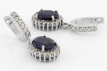 Серьги из серебра с сапфиром и фианитами овал 8х10 мм 61686