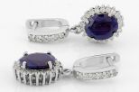 Серьги из серебра с сапфиром и фианитами овал 8х10 мм 61686
