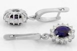 Серьги из серебра с сапфиром и фианитами овал 6х8 мм 61687