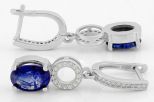 Серьги из серебра с сапфиром и фианитами овал 7х9 мм 61690