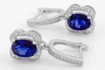 Серьги из серебра с сапфиром и фианитами овал 6х8 мм 61692
