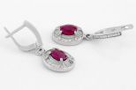 Серьги из серебра с рубином и фианитами овал 5х7 мм 61694