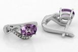 Серьги из серебра с аметистом и фианитами овал 5х7 мм 62085