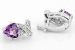 Серьги из серебра с аметистом и фианитами треугольник 8х8х8 мм 62099