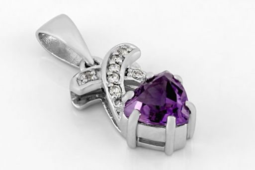 Серебряный кулон с аметистом и фианитами 62100 купить в магазине Самоцветы мира