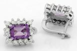 Серьги из серебра с аметистом и фианитами прямоугольник 6х8 мм 62102