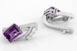 Серьги из серебра с аметистом и фианитами прямоугольник 6х8 мм 62103