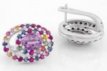 Серьги из серебра с аметистом и сапфиром овал 8х10 мм 36 кругов 3 мм 62109
